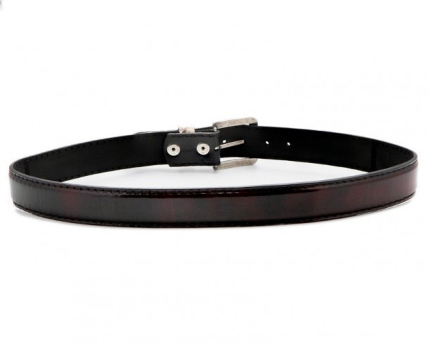 Original Belts combined shiny burgundy and black leather western belt with natural python skin