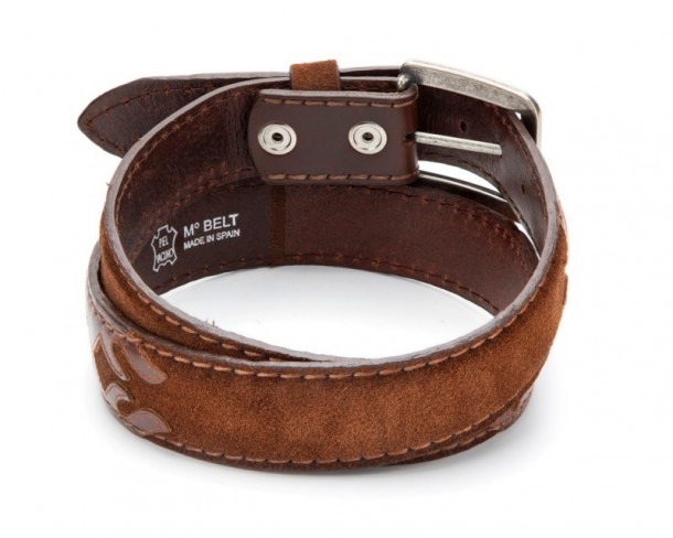 Cinturón cowboy Original Belts combinación ante marrón y cuero color coñac
