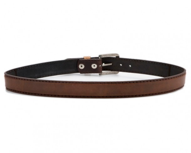 Brown leather double tone western style belt with sand colored python skin