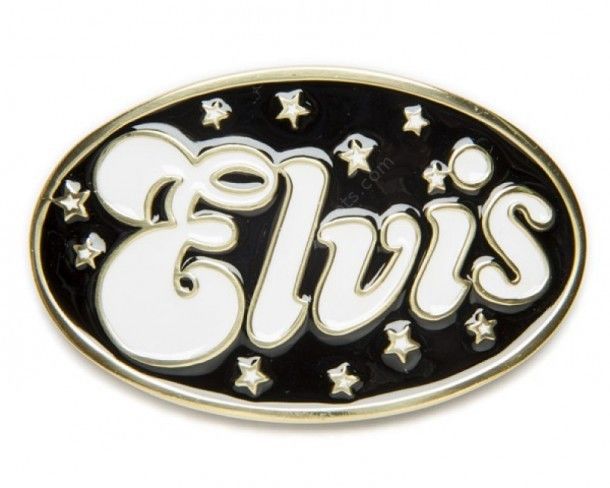 Oval Elvis Presley enameled belt buckle with stars