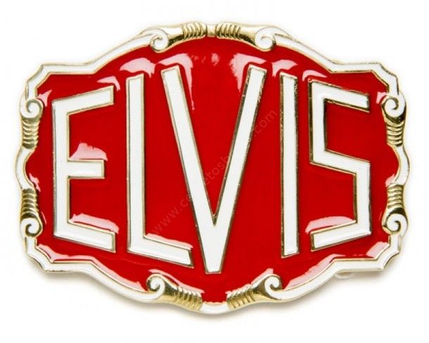 Hebilla cinturón Elvis esmaltado rojo y borde dorado