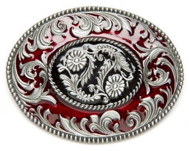 Break the rules and buy now at our online store this cowboy oval belt buckle with an incredible cowboy design enameled in maroon and black.