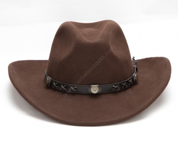 Sombrero de fieltro cowboy de ala estrecha color marrón castaña