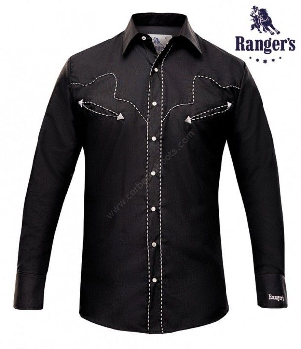 Mens black western style shirt with yoke