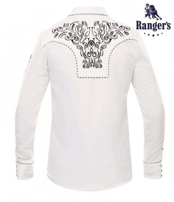 Camisa cowboy blanca con bordado negro Ranger