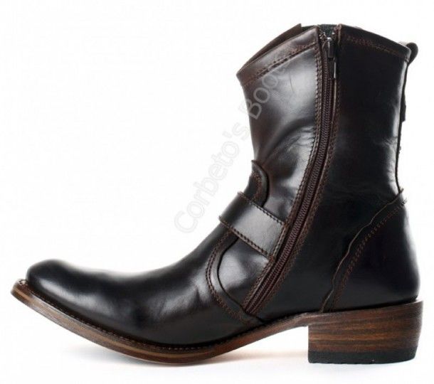 7453 Wide Snowbut Marron | Sendra mens brown ankle boots with zipper and rubber sole
