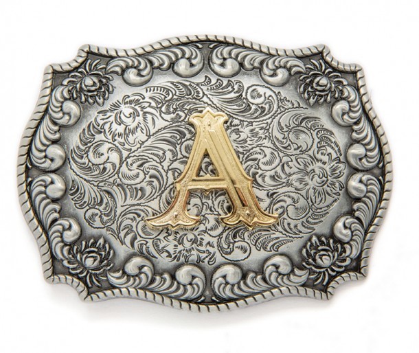 Golden A letter antique metal western belt buckle