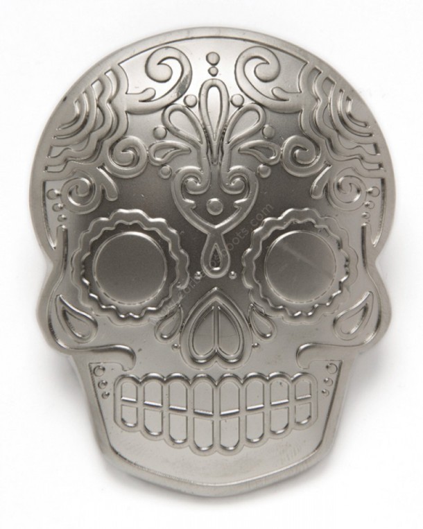 Now you can buy at our online store this rockabilly / psychobilly style silver enamel mexican skull belt buckle and other sugar skull items.