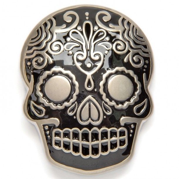Now you can buy through our online store and get this rockabilly / psychobilly style black enameled sugar skull belt buckle switchable for any belt.