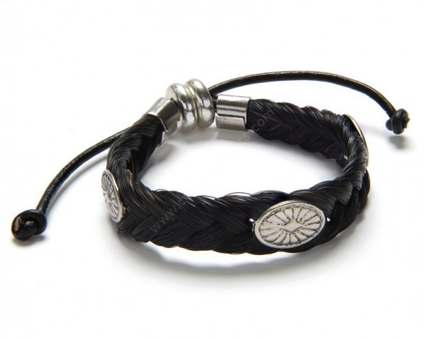 Dark brown braided horse hair bracelet with classic western conchos