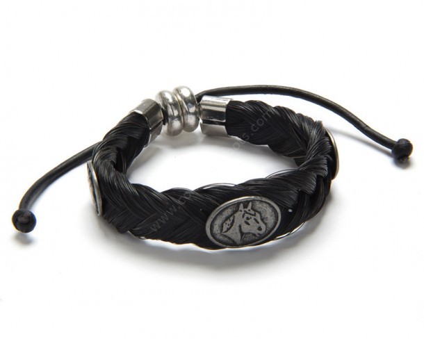 Dark brown braided horse hair bracelet with quarter horse metal conchos