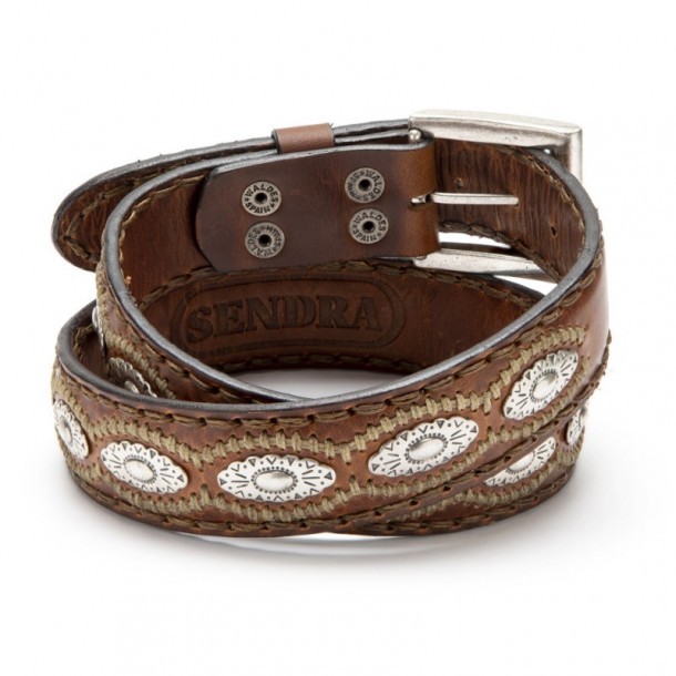 Genuine leather Sendra belt with oval conchos and removable buckle. Available at Corbeto
