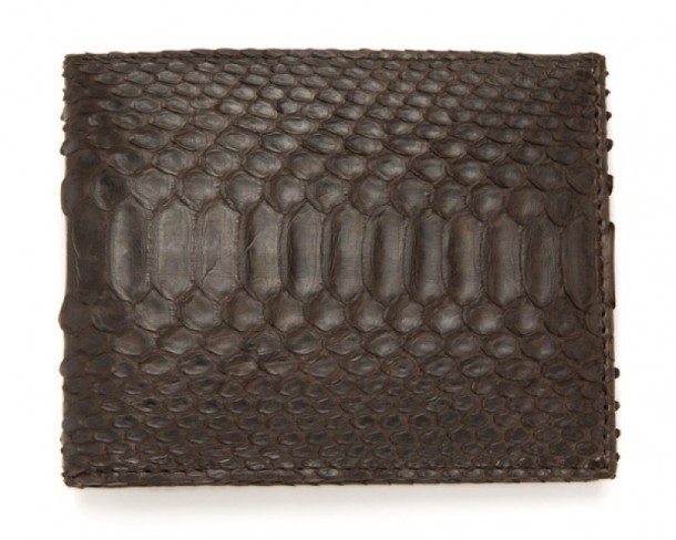 Quadrifold mens Sendra wallet made with dark brown genuine snake skin