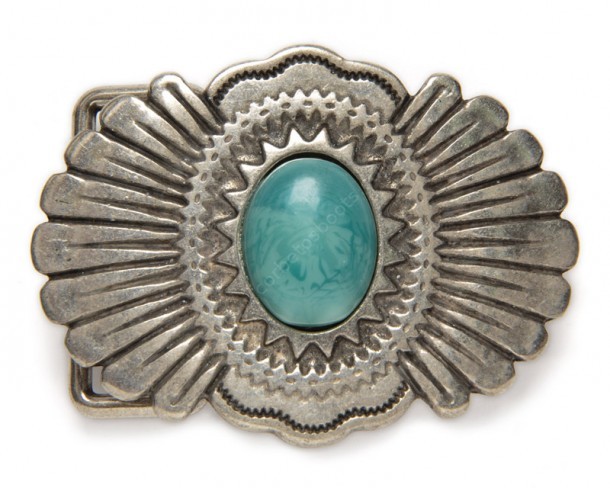 Womens belt buckle decorated with turquoise color stone