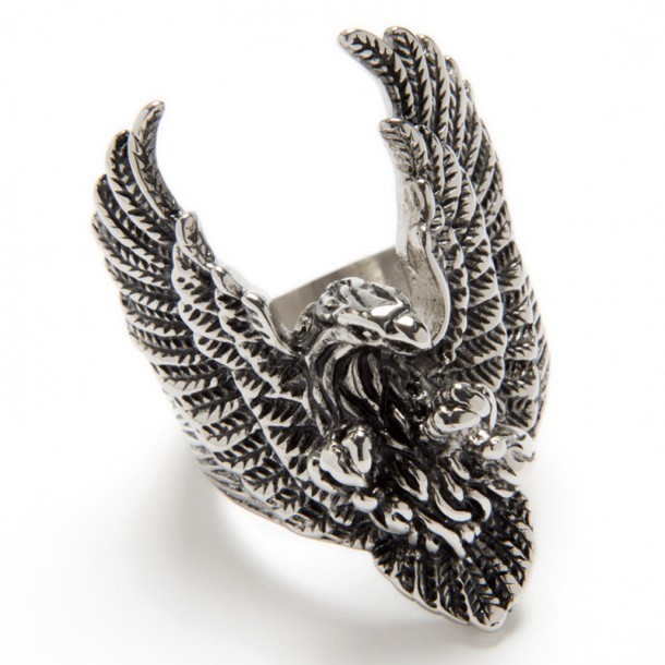 Biker style silver eagle in attack ring