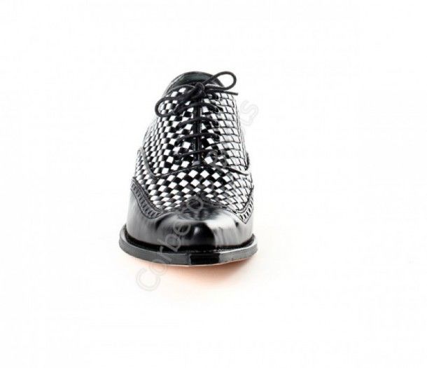 8054 Mezcal Florentic Negro-Trenzado Negro Blanco | Sendra mens black & white braided leather shoes