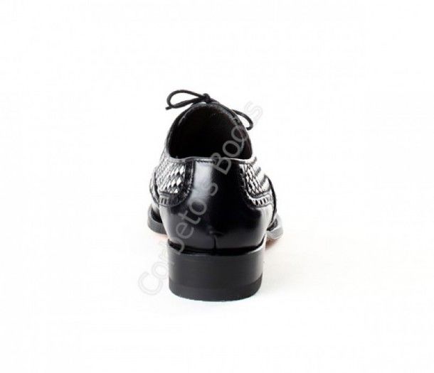 8054 Mezcal Florentic Negro-Trenzado Negro Blanco | Sendra mens black & white braided leather shoes