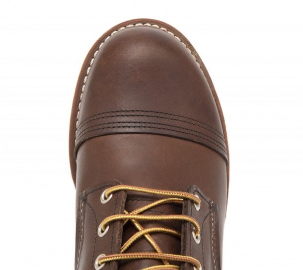 Red Wing Shoes tanned brown leather Iron Ranger upper with Classic Moc white outsole