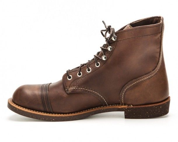 8111 Iron Ranger Amber Harness | Red Wing greased brown laced ankle boot with rubber sole, made in USA.