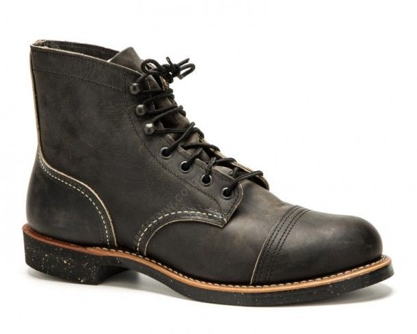 8116 Iron Ranger Charcoal | Red Wing mens charcoal greased leather laced ankle boots with rubber sole made in USA.