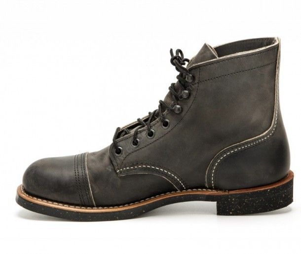 8116 Iron Ranger Charcoal | Red Wing mens charcoal greased leather laced ankle boots with rubber sole made in USA.