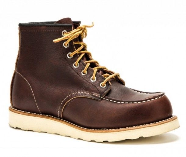 8138 Moc Toe Briar Oil Slick | Red Wing mens dark brown leather work boots with laces and crepe rubber sole made in USA.