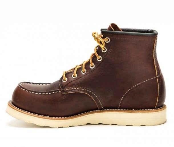 8138 Moc Toe Briar Oil Slick | Red Wing mens dark brown leather work boots with laces and crepe rubber sole made in USA.