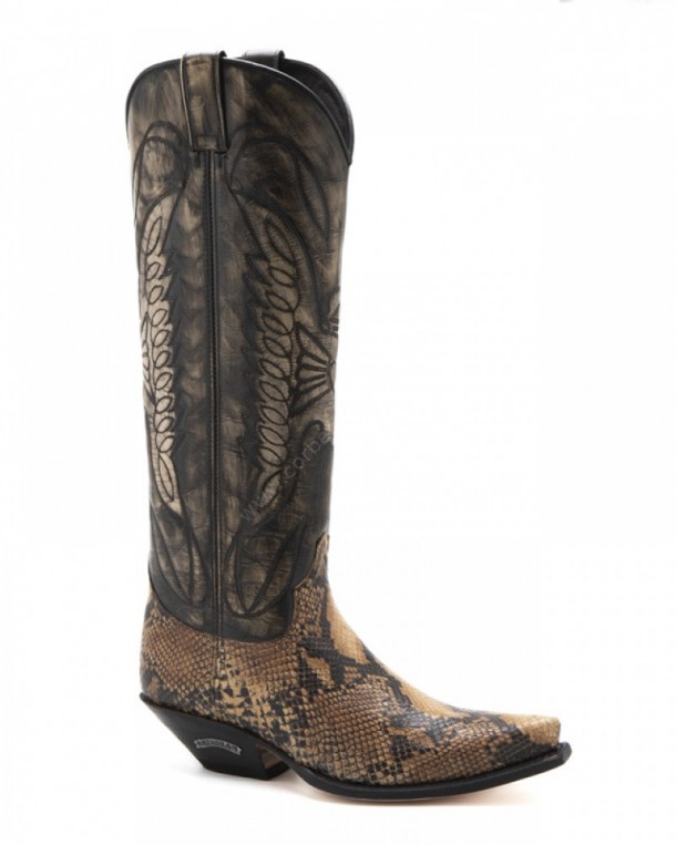 Knee high women Sendra cowboy boots with snake printed leather