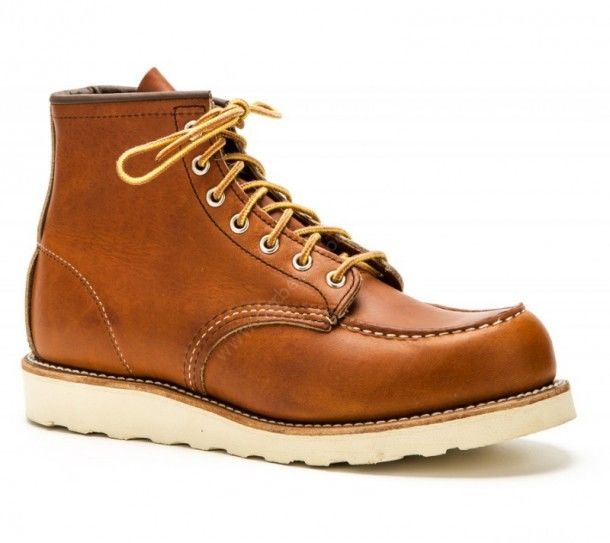 875 Moc Toe Oro Legacy | Red Wing mens natural leather laced work boots with rubber sole made in USA.