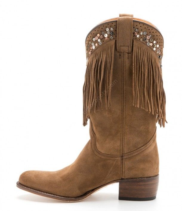 8917 Debora Bronx Light Rovere | Sendra womens brown leather round toe cowboy boots with fringes