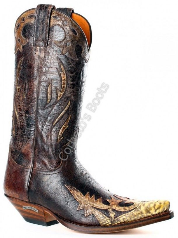 8930 Tibu Pitón Panizo 2-Barbados Quercia | cowboy Sendra Boots combinación piel desgastada y piel serpiente Corbeto's Boots