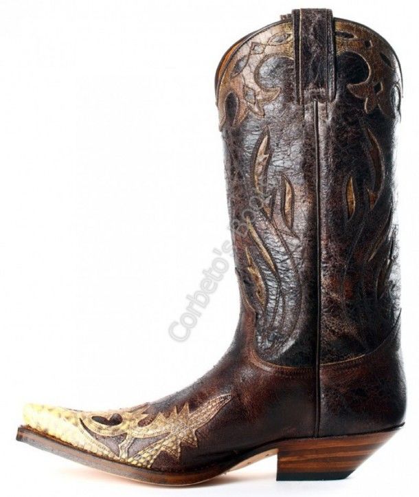 8930 Tibu Pitón Barriga Panizo 2-Barbados Quercia | Bota cowboy Sendra Boots combinación piel desgastada y piel serpiente