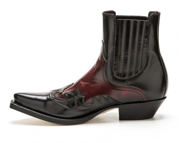 Shiny red & black leather cowboy Sendra ankle boots for men