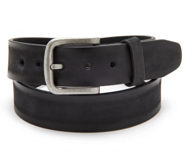 Vintage black plain leather belt with clip-on system