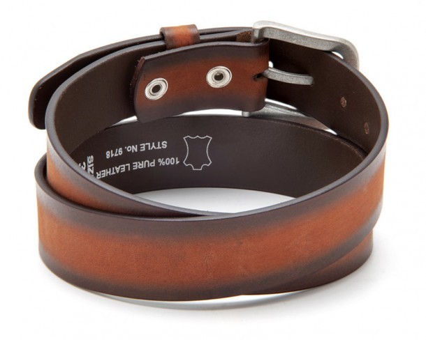 Orange brown distressed plain leather belt with clip-on system
