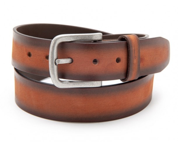 Orange brown distressed plain leather belt with clip-on system