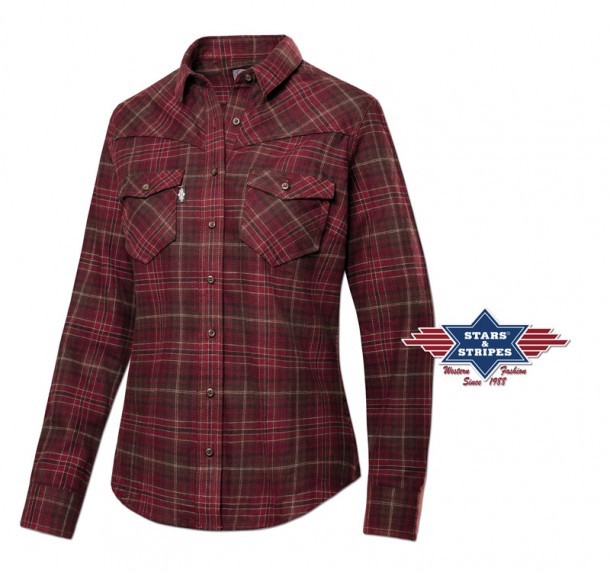 Checkered maroon and brown country style cotton ladies shirt