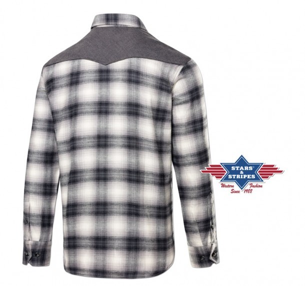Cotton flannel basic men western grey and white checkered shirt with yoke