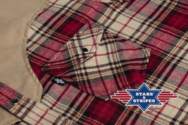 Stars & Stripes winter country style checkered shirt with sand color yoke