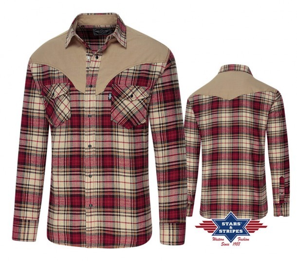 Stars & Stripes winter country style checkered shirt with sand color yoke