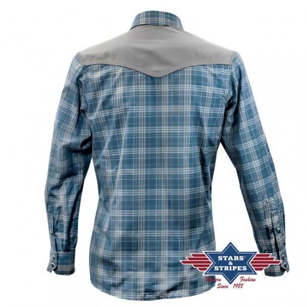 Camisa cowboy a cuadros azules y grises con canesú Stars & Stripes para hombre
