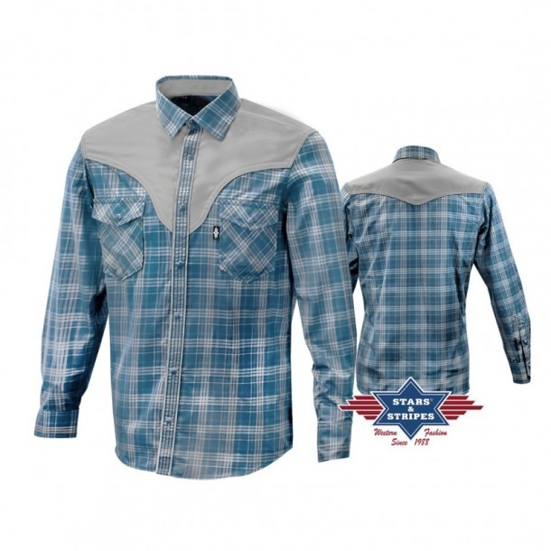 Camisa cowboy a cuadros azules y grises con canesú Stars & Stripes para hombre