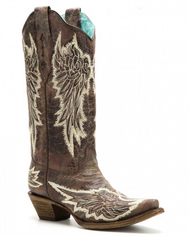 A-3047 Tobacco Bone Wing | Buy at our cowgirl store these long women Corral Boots made with distressed brown cowhide and wing hand stitching.