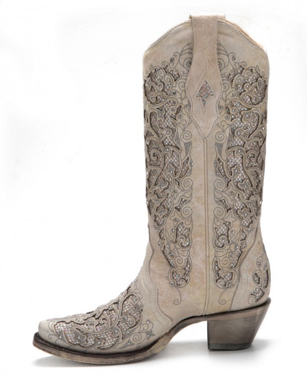 Botas blancas novia vaquera Corral Boots con cristales brillantes