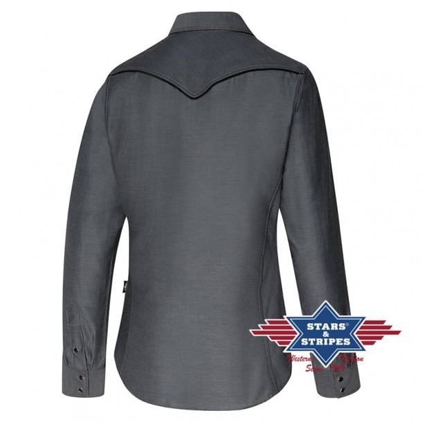 Stars & Stripes slim fit grey cowgirl shirt with black piping