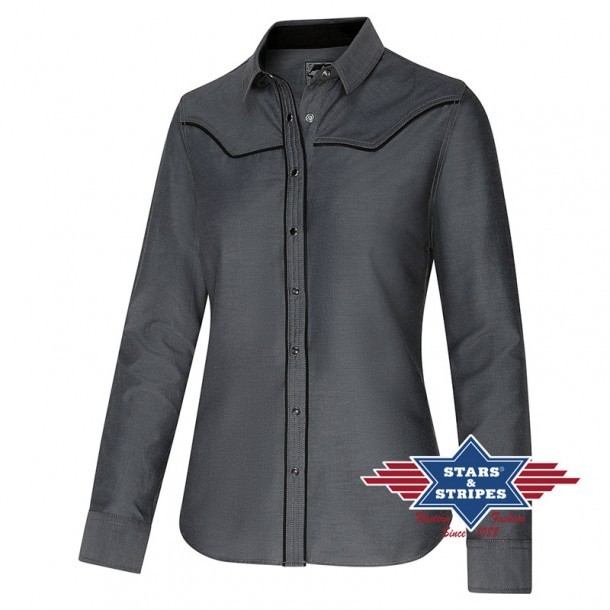 Stars & Stripes slim fit grey cowgirl shirt with black piping