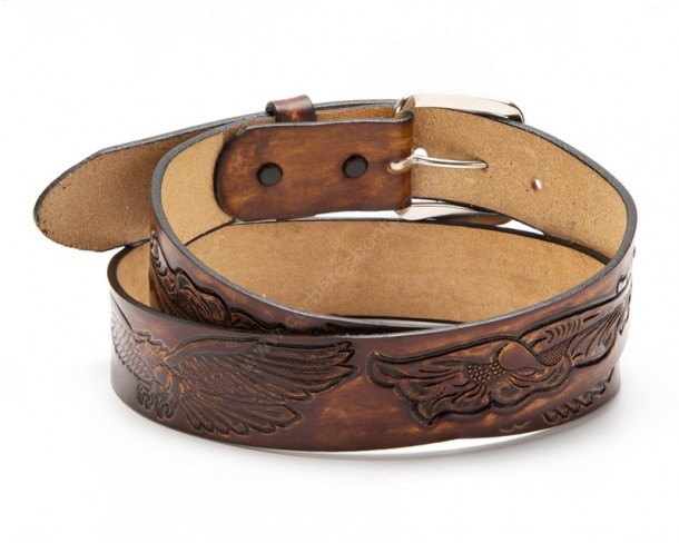Line dance brown leather belt with western engravings