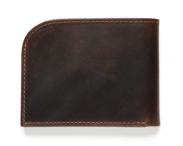 Classic dark brown leather wallet with rounded upper corner