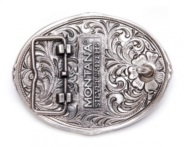 Tri-color plated western fashion buckle with longhorn and golden engraved feathers