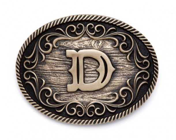 D letter distressed look bronze big size cowboy buckle